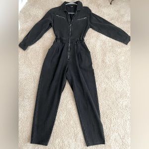 Acid Wash Black Denim Jumpsuit